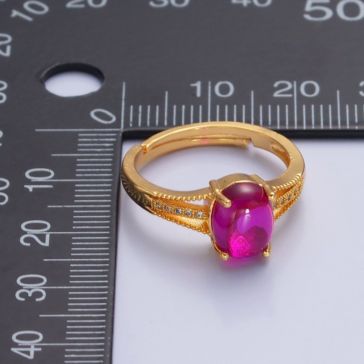 24K Gold plated Fuchsia Pink Jade with Micro Pave CZ Band O-772 - DLUXCA