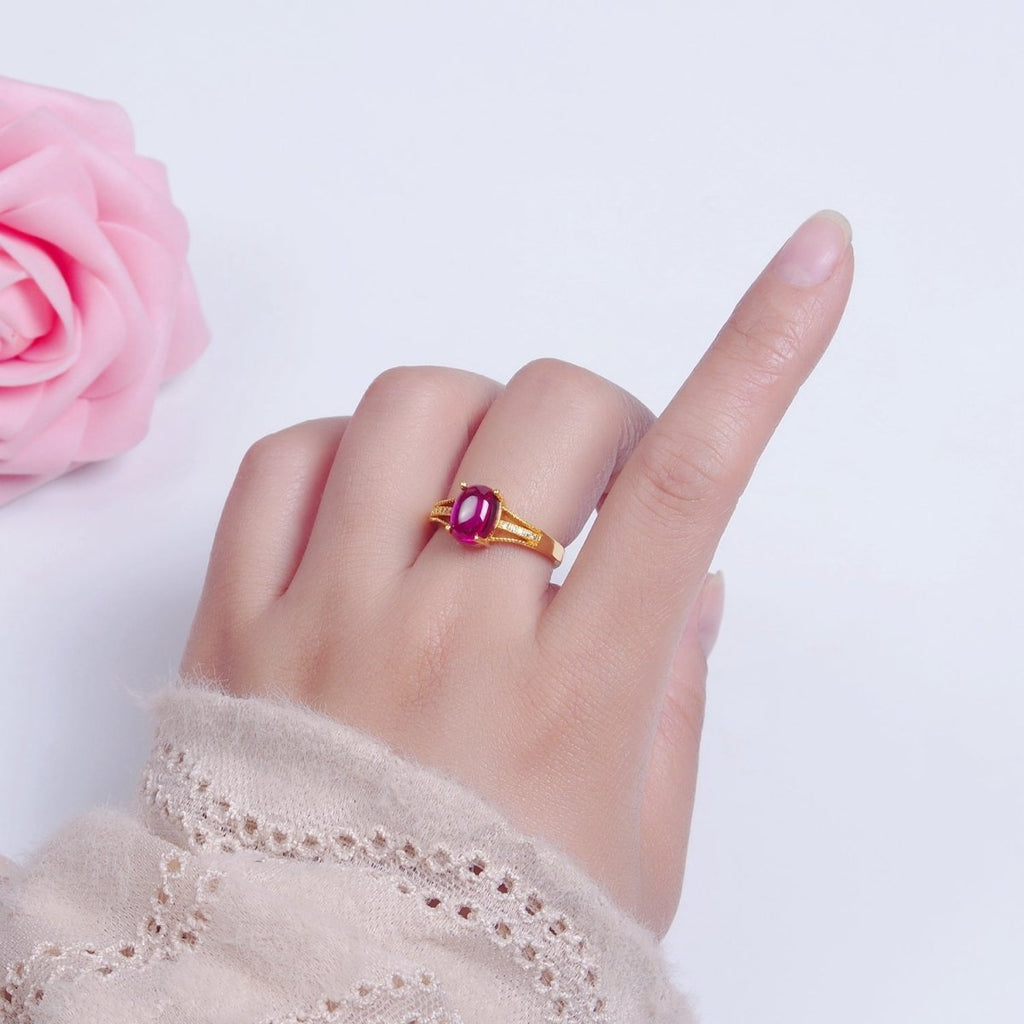 24K Gold plated Fuchsia Pink Jade with Micro Pave CZ Band O-772 - DLUXCA