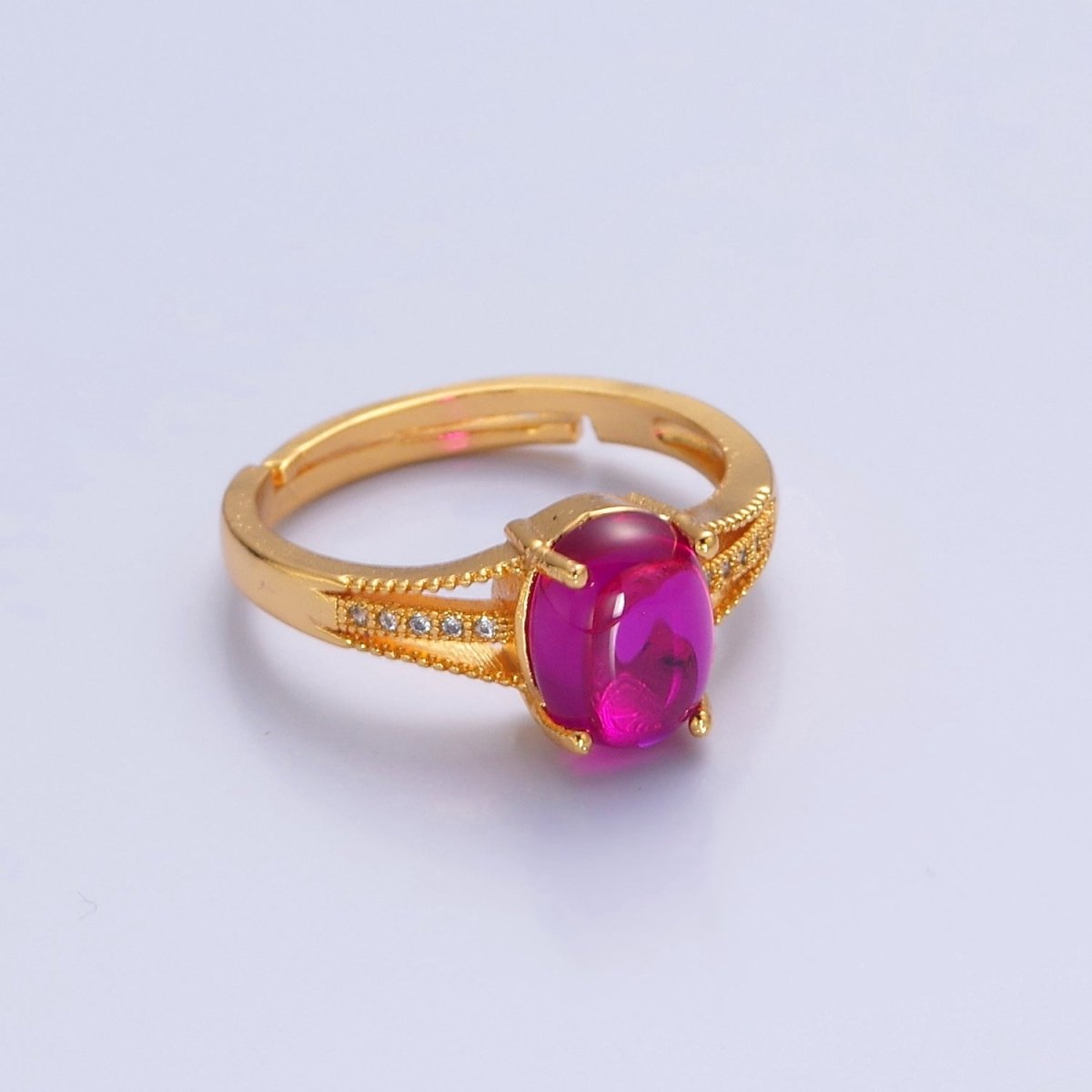 24K Gold plated Fuchsia Pink Jade with Micro Pave CZ Band O-772 - DLUXCA