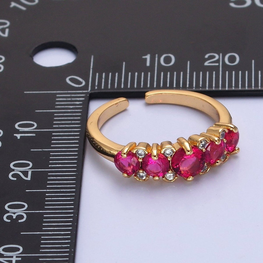 24K Gold plated Fuchsia Pink Promise Ring, Round Cubic Zirconia CZ Ring O-2295 - DLUXCA