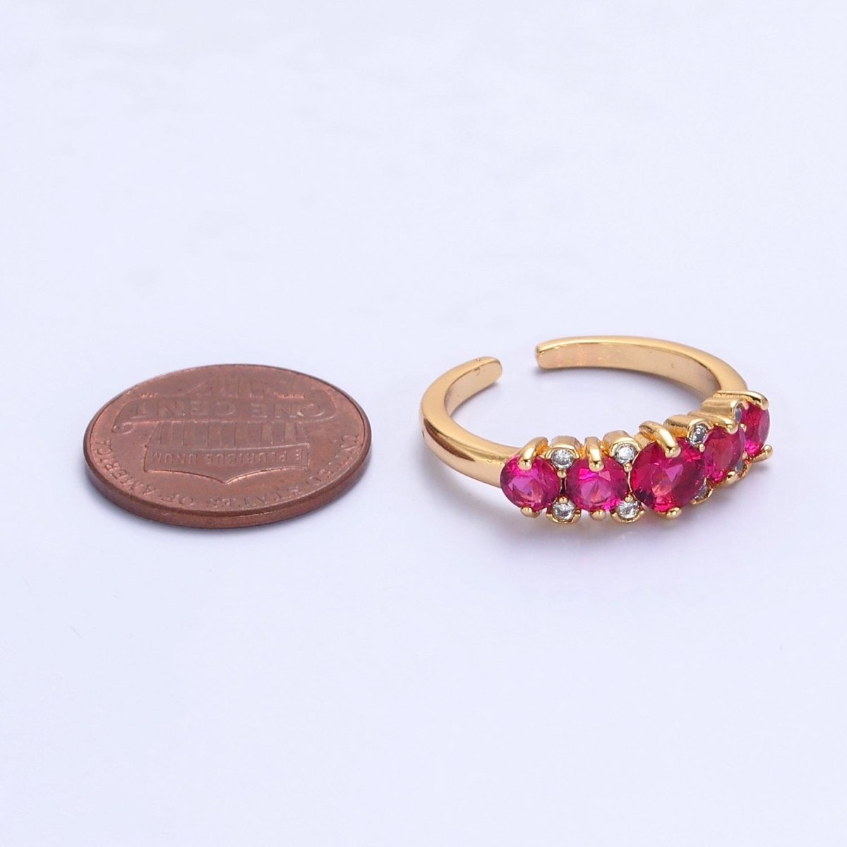 24K Gold plated Fuchsia Pink Promise Ring, Round Cubic Zirconia CZ Ring O-2295 - DLUXCA
