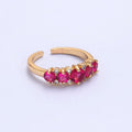 24K Gold plated Fuchsia Pink Promise Ring, Round Cubic Zirconia CZ Ring O-2295 - DLUXCA