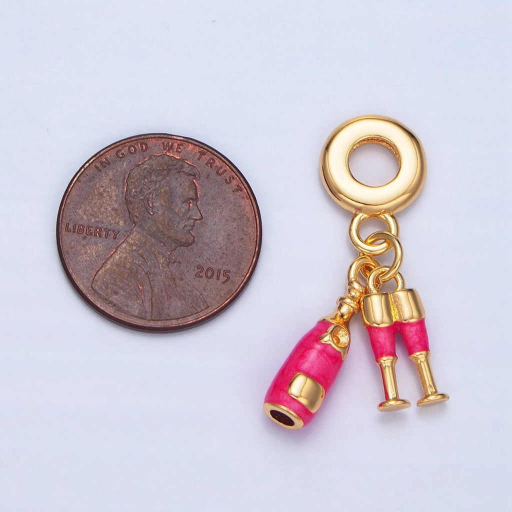 24K Gold plated Fuchsia Wine Glass Bottle Alcohol Drink Rhondelle Bail Drop Pendant | X781 - DLUXCA