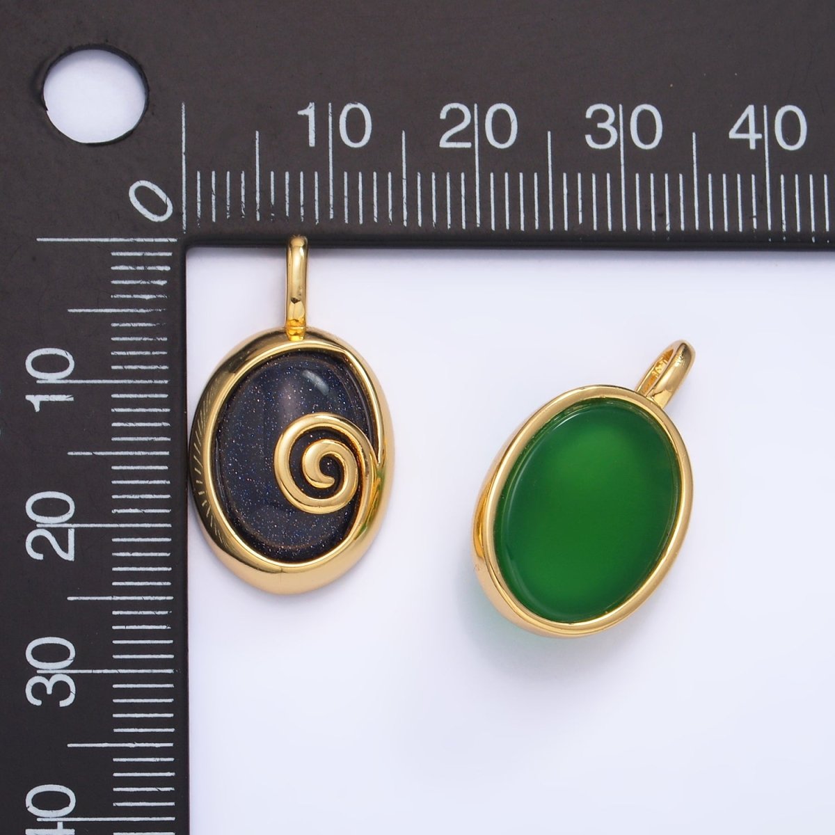 24K Gold plated Gemstone Cabochon Curl Bezel Pendant | AA1047 - AA1051