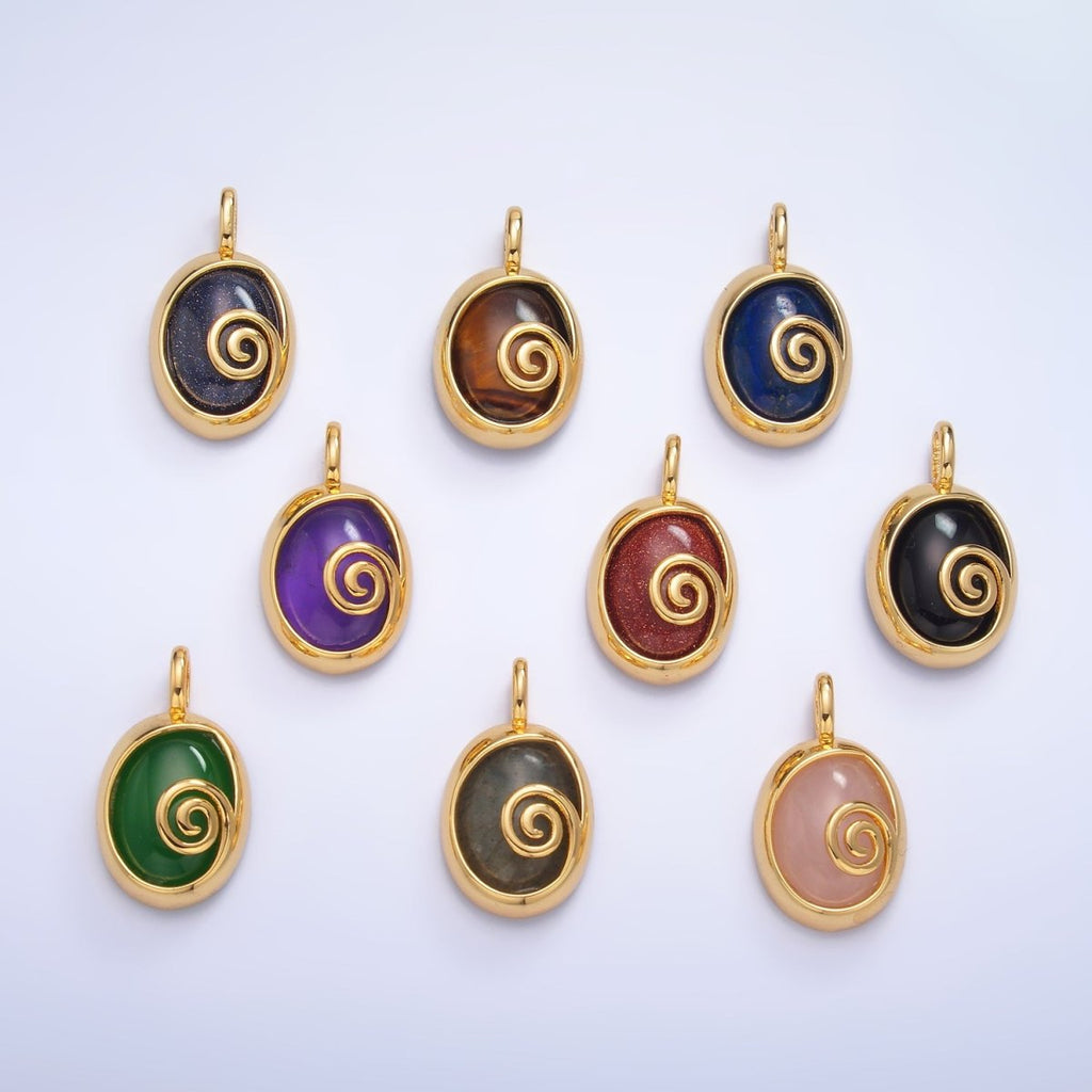 24K Gold plated Gemstone Cabochon Curl Bezel Pendant | AA1047 - AA1051