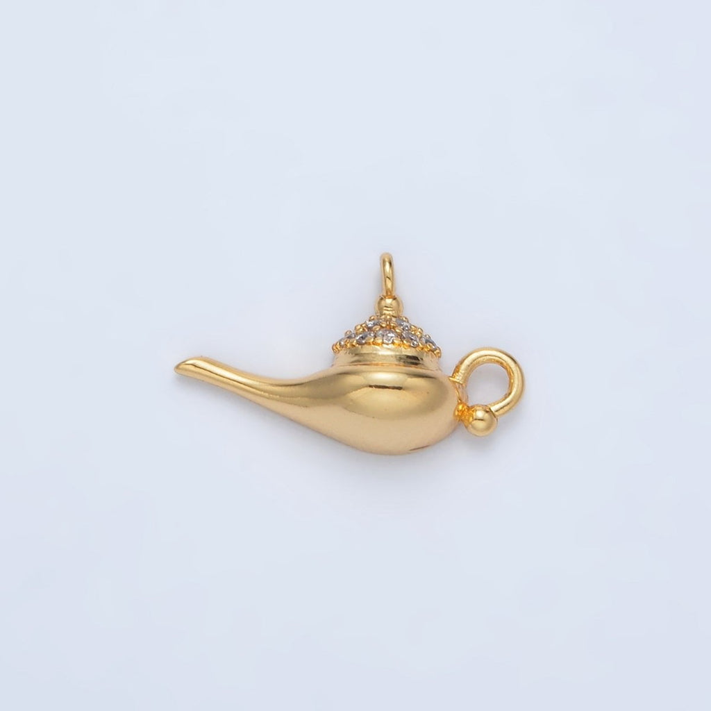 24K Gold plated Genie Cup Lamp Micro Paved CZ Mini Charm | AC137 - DLUXCA