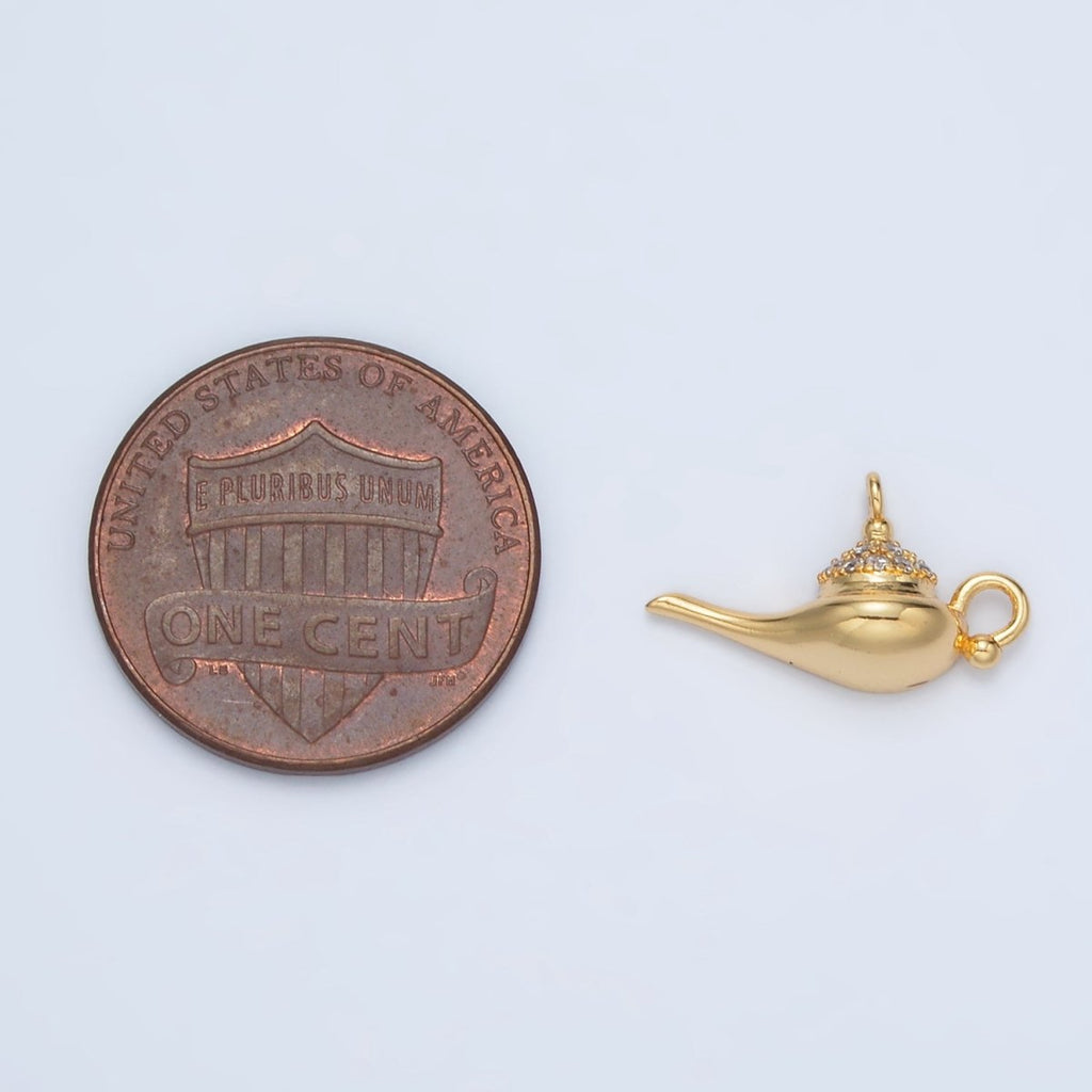 24K Gold plated Genie Cup Lamp Micro Paved CZ Mini Charm | AC137 - DLUXCA
