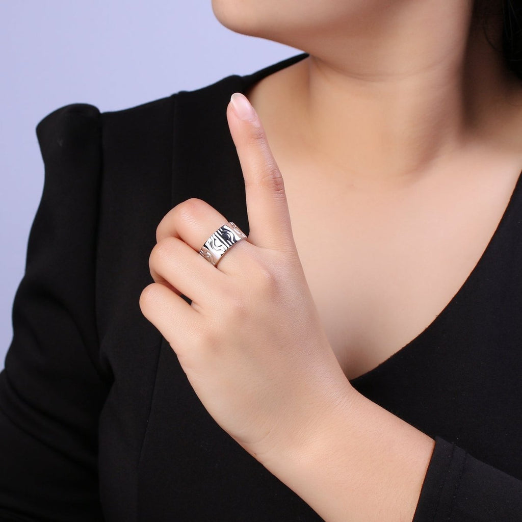 24K Gold plated Geometric Abstract Thick Rings, Carved Circle Statement Rings in Gold & Silver S-319 S-320