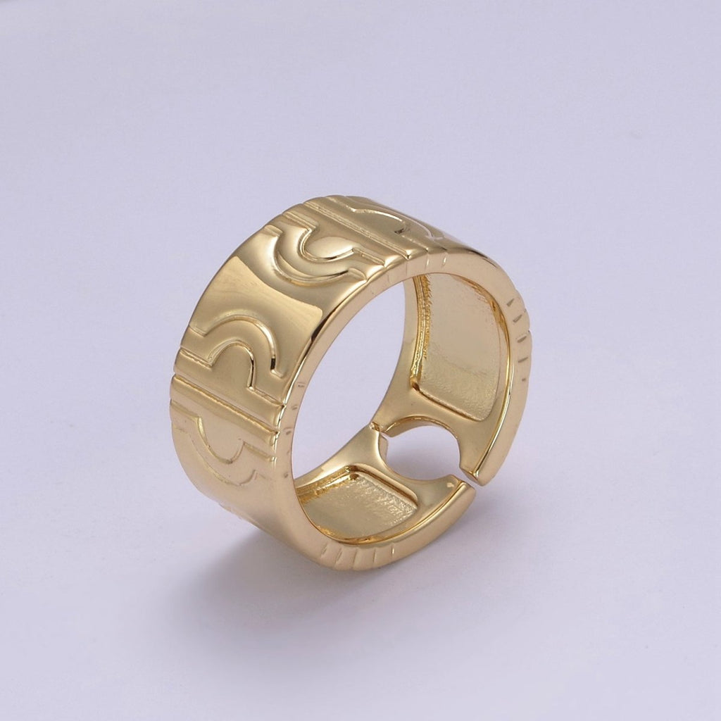 24K Gold plated Geometric Abstract Thick Rings, Carved Circle Statement Rings in Gold & Silver S-319 S-320