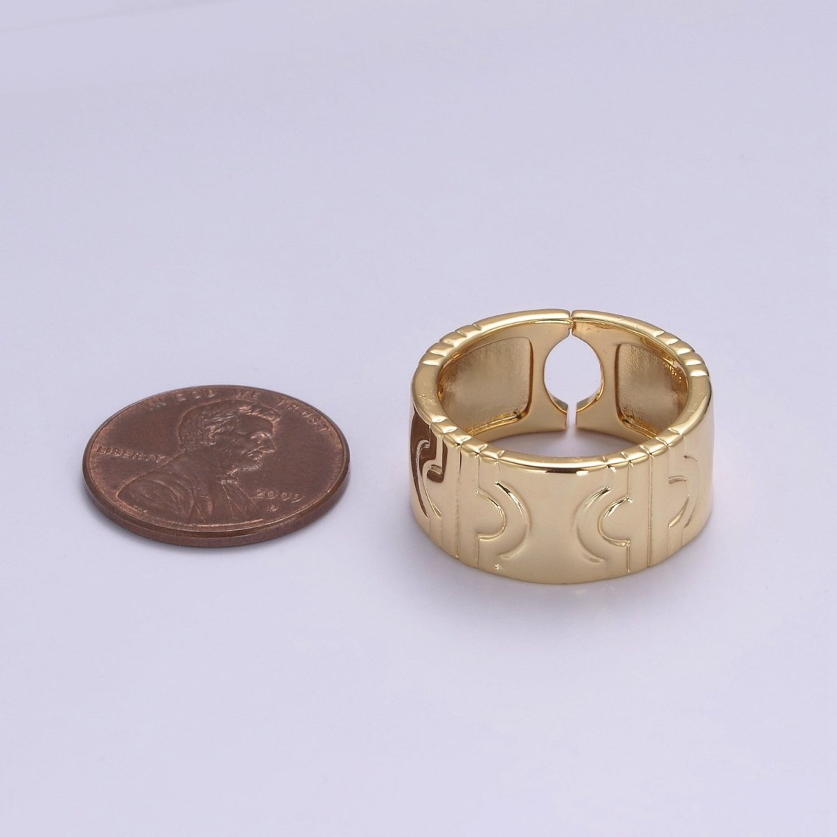 24K Gold plated Geometric Abstract Thick Rings, Carved Circle Statement Rings in Gold & Silver S-319 S-320
