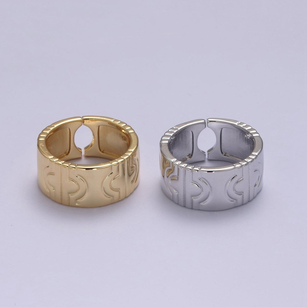24K Gold plated Geometric Abstract Thick Rings, Carved Circle Statement Rings in Gold & Silver S-319 S-320