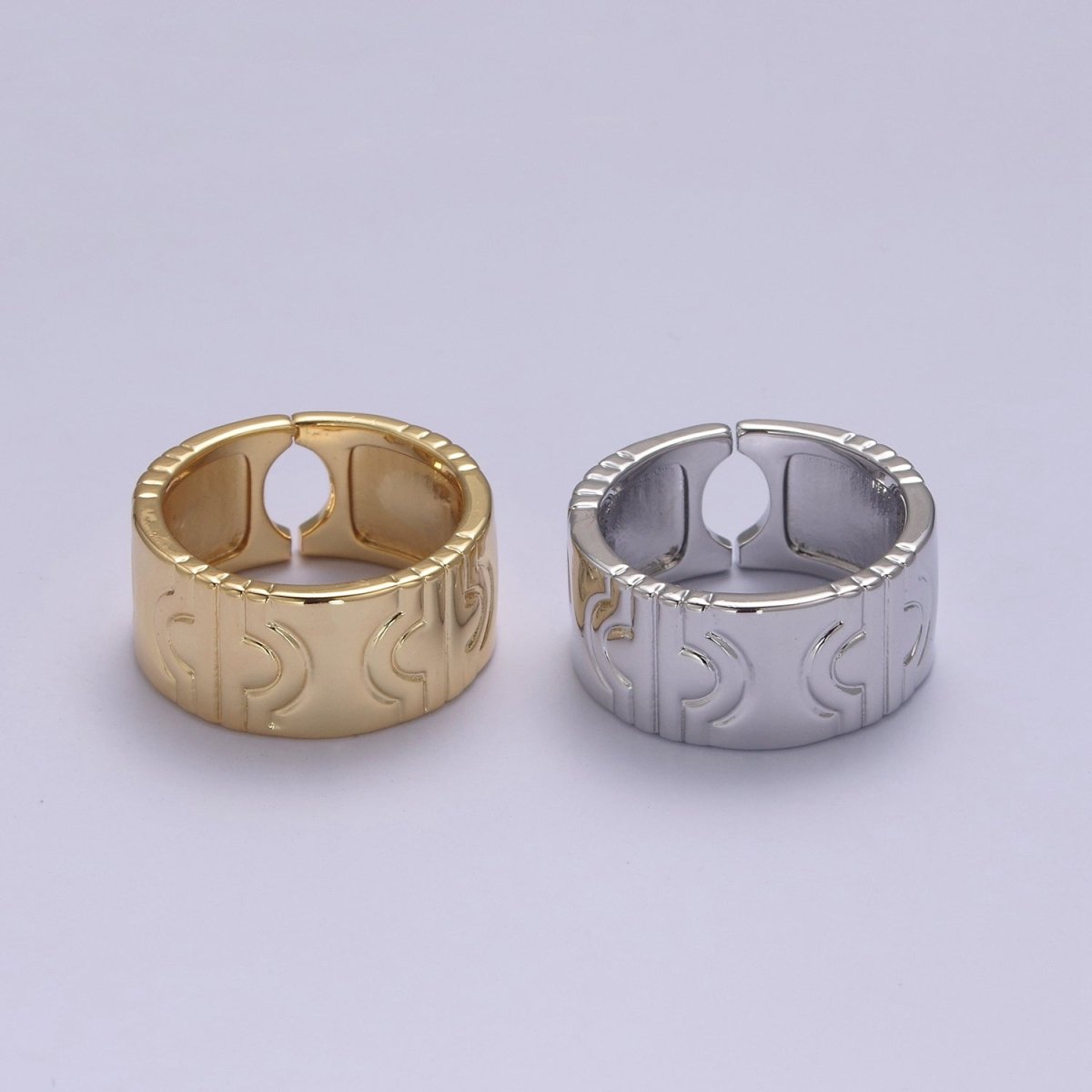 24K Gold plated Geometric Abstract Thick Rings, Carved Circle Statement Rings in Gold & Silver S-319 S-320
