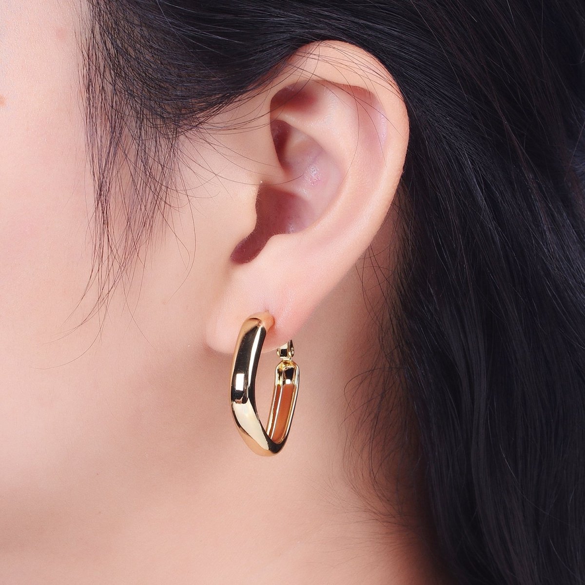 24K Gold plated Geometric Boxy Block Latch Hoop Earrings | Y-287 - DLUXCA