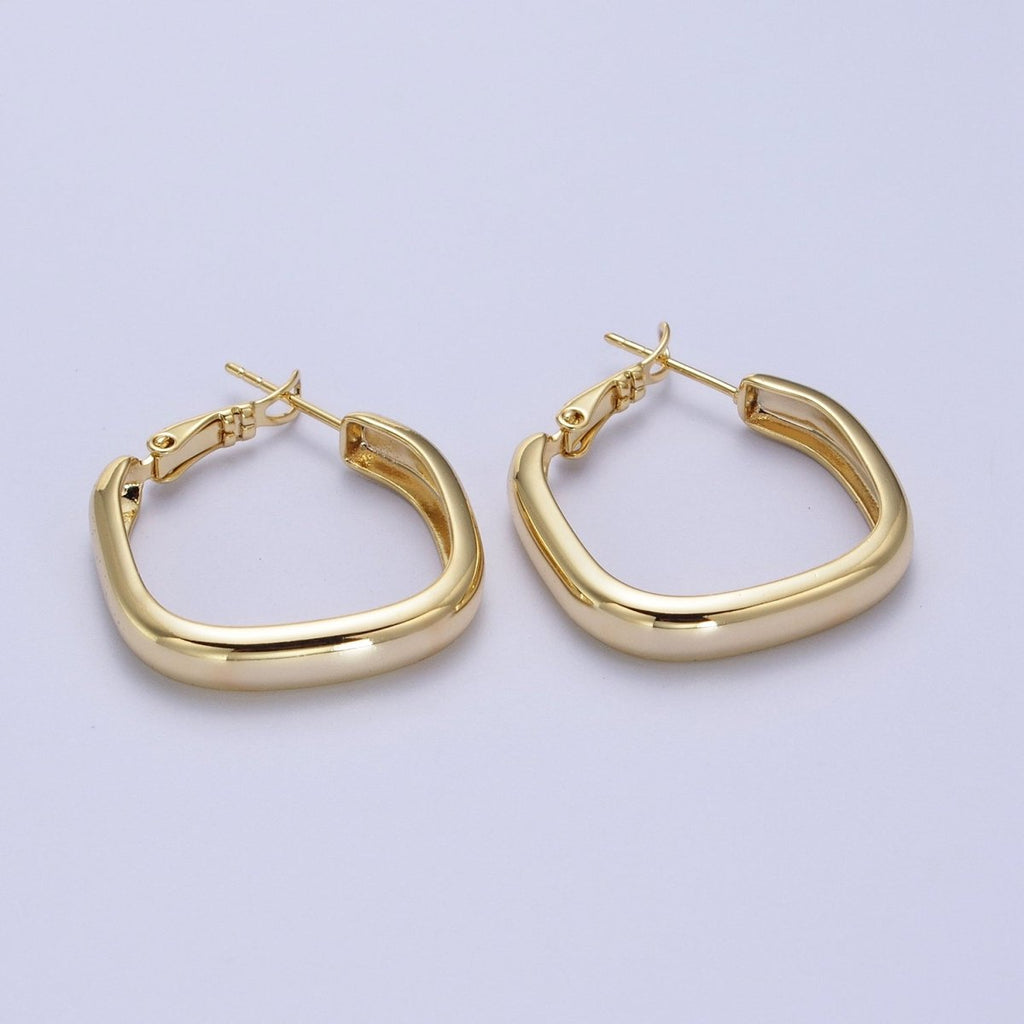 24K Gold plated Geometric Boxy Block Latch Hoop Earrings | Y-287 - DLUXCA