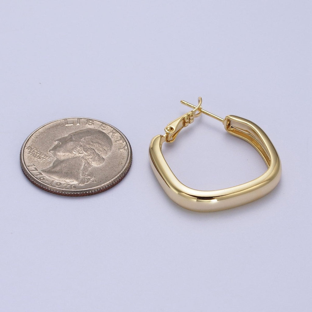 24K Gold plated Geometric Boxy Block Latch Hoop Earrings | Y-287 - DLUXCA