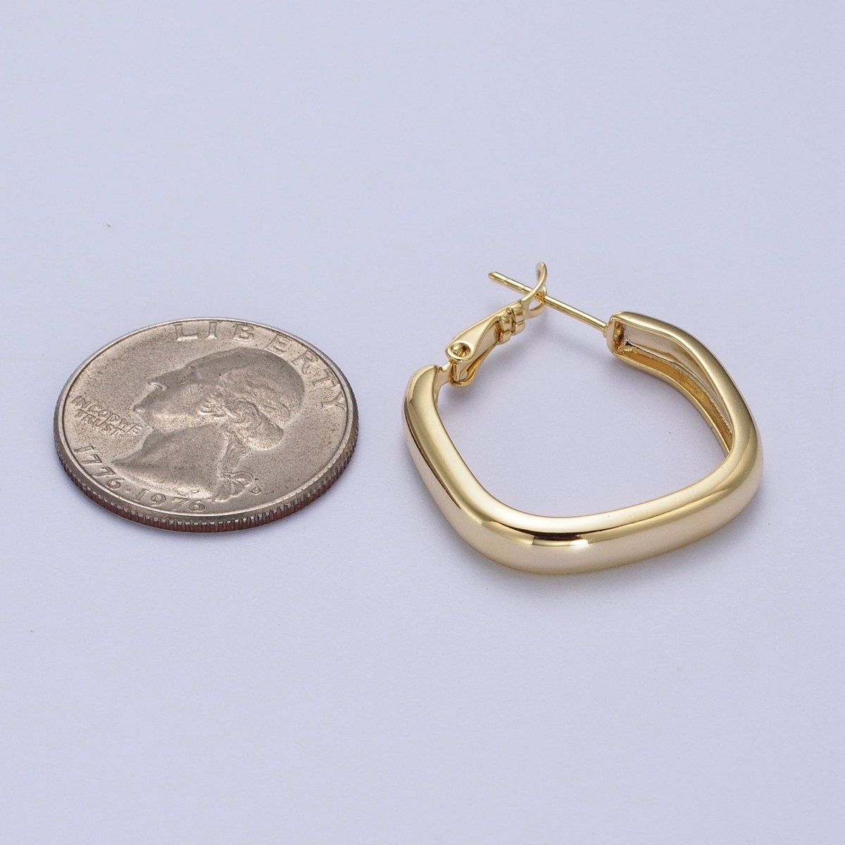 24K Gold plated Geometric Boxy Block Latch Hoop Earrings | Y-287 - DLUXCA