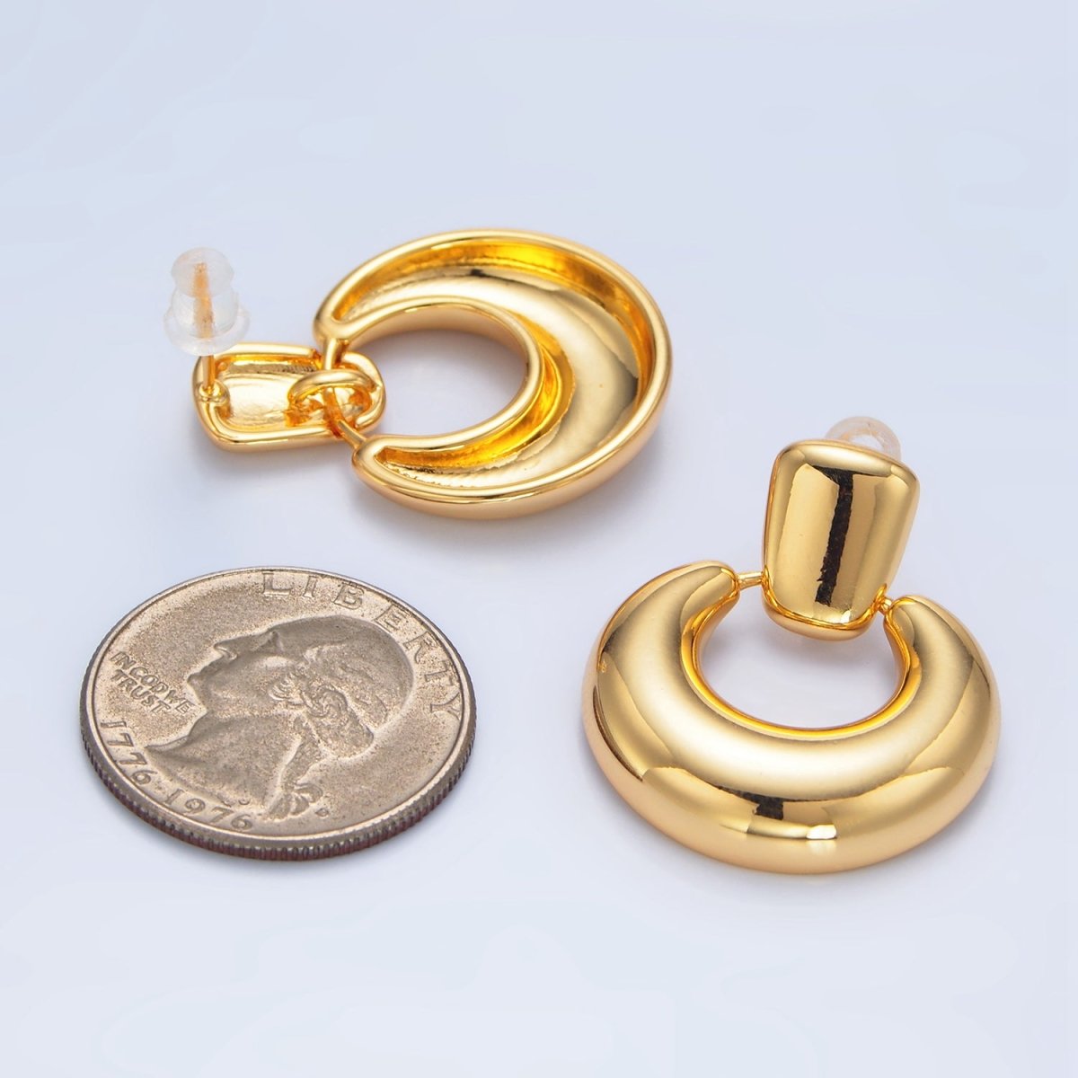 24K Gold plated Geometric Bubble Door Knocker Drop Stud Earrings | AD771 - DLUXCA