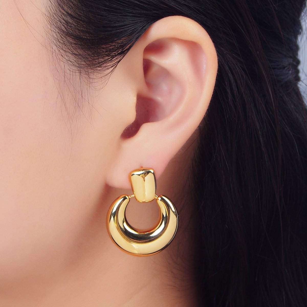 24K Gold plated Geometric Bubble Door Knocker Drop Stud Earrings | AD771 - DLUXCA