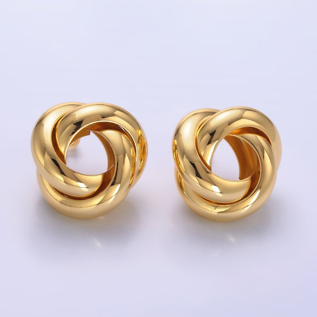24K Gold plated Geometric Circular Knot Stud Earrings in Gold & Silver | AB699 AB700 - DLUXCA