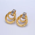 24K Gold plated Geometric Circular Stud Earrings in Mixed Metal | V249 - DLUXCA