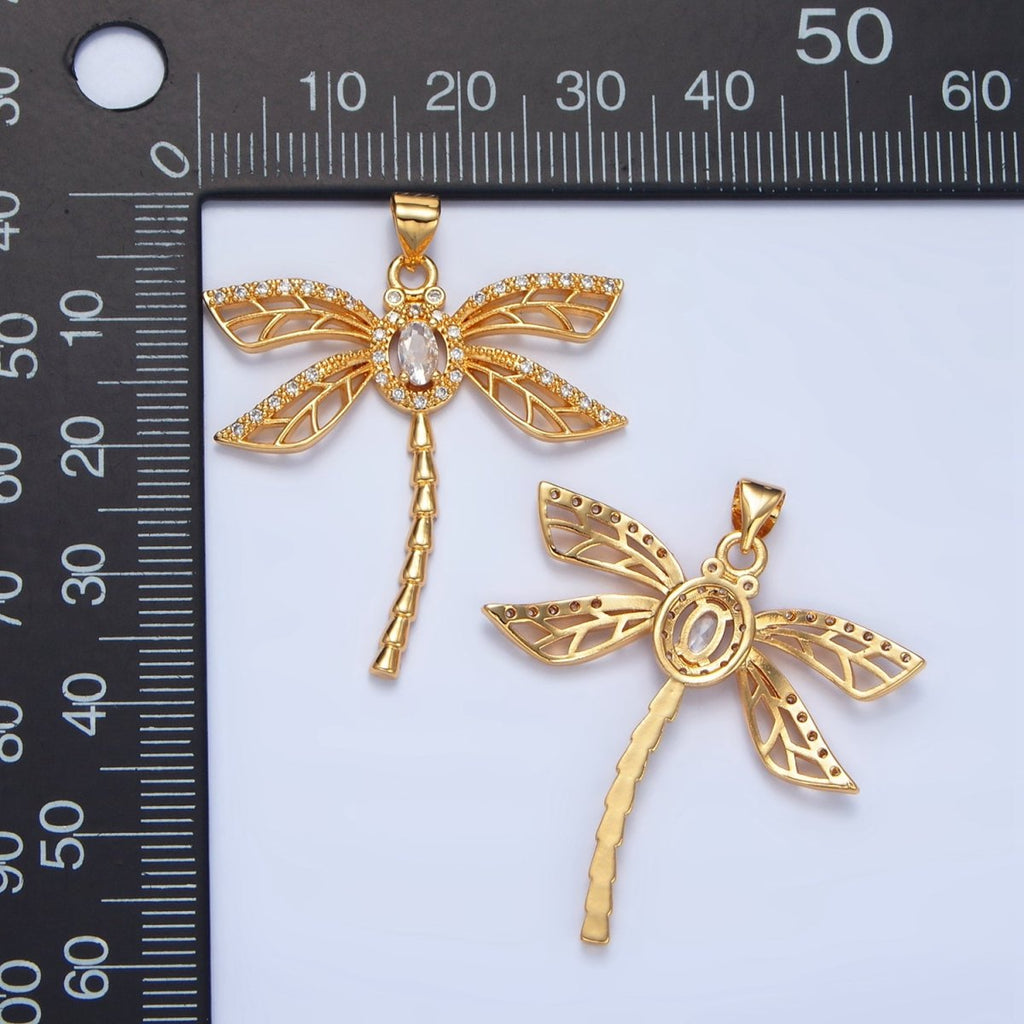 24K Gold plated Geometric Dragonfly Insect Micro Paved CZ Pendant | AA140 - DLUXCA