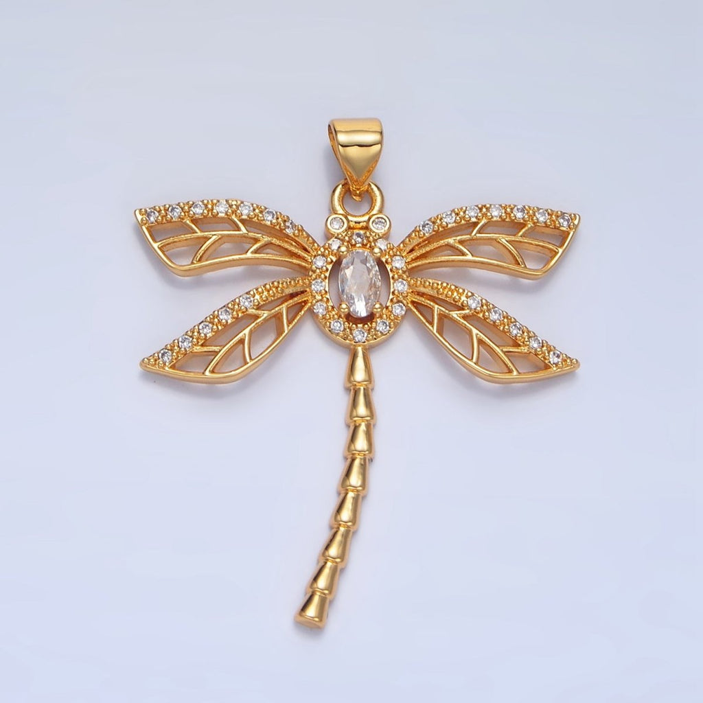 24K Gold plated Geometric Dragonfly Insect Micro Paved CZ Pendant | AA140 - DLUXCA