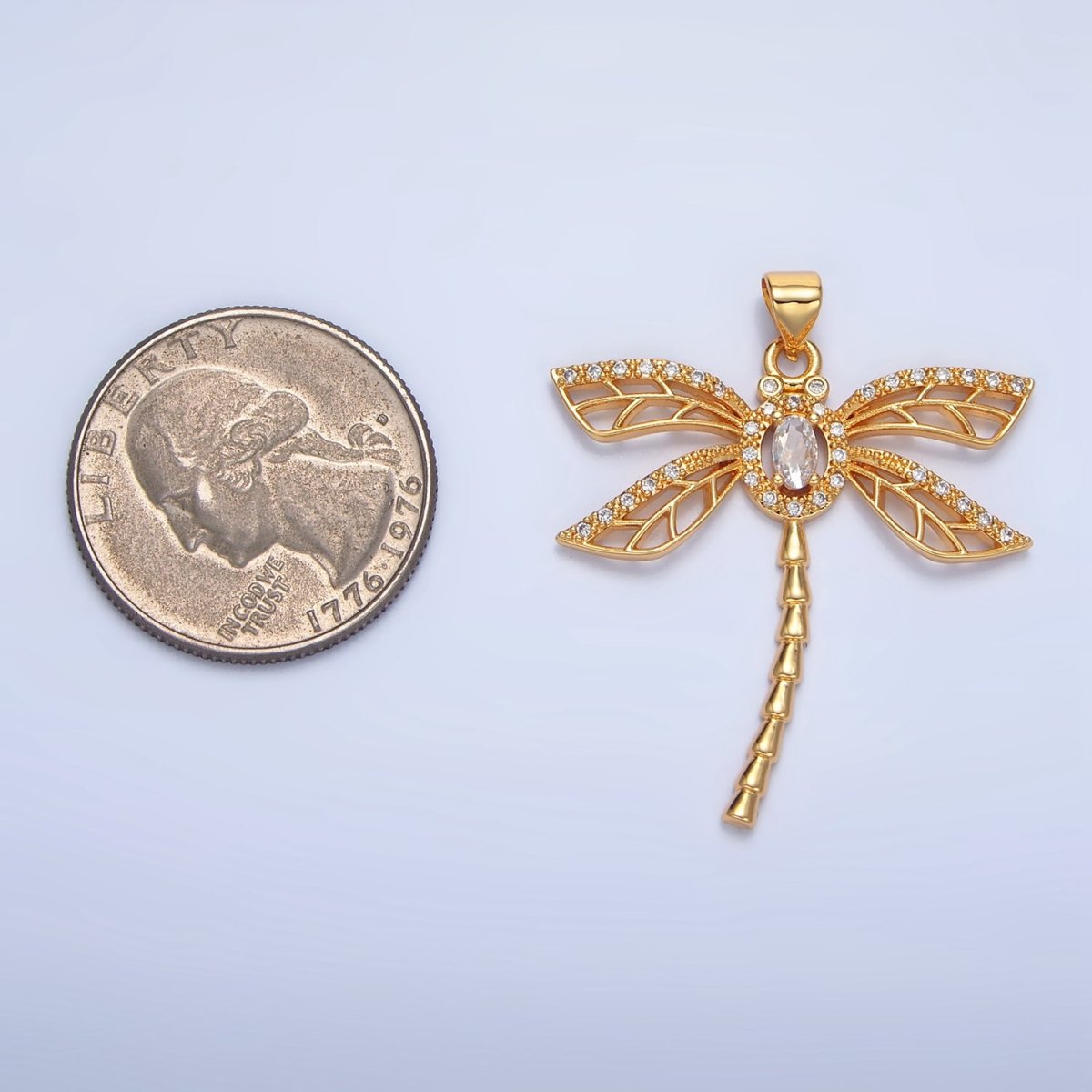 24K Gold plated Geometric Dragonfly Insect Micro Paved CZ Pendant | AA140 - DLUXCA