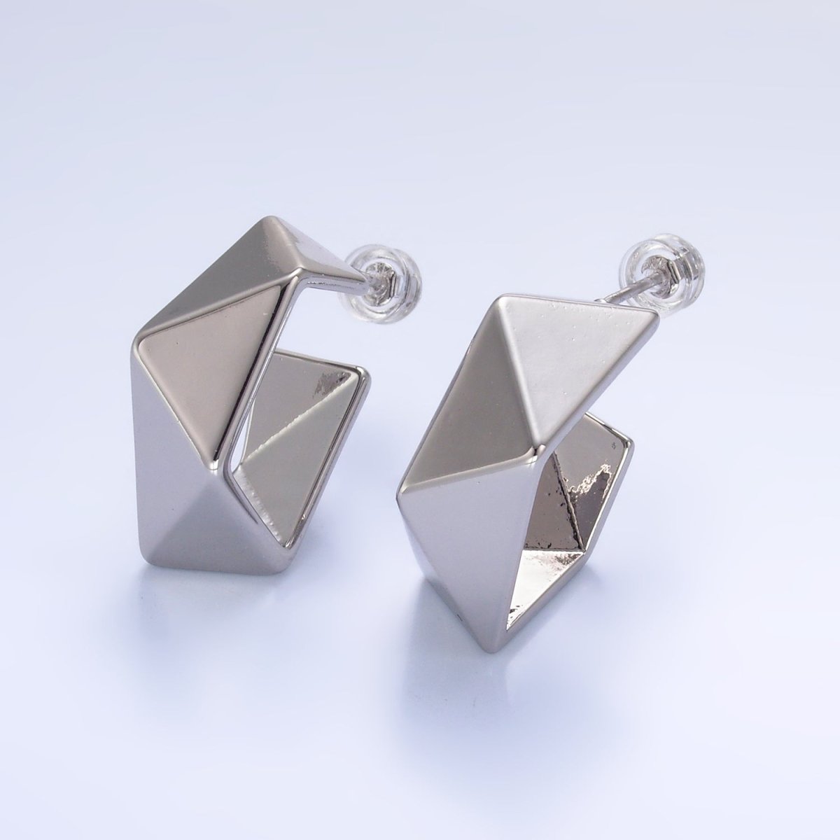 24K Gold plated Geometric Edged C - Shaped Hoop Earrings in Gold & Silver | AB879 AB880 - DLUXCA