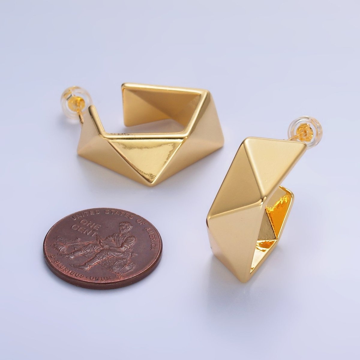 24K Gold plated Geometric Edged C - Shaped Hoop Earrings in Gold & Silver | AB879 AB880 - DLUXCA