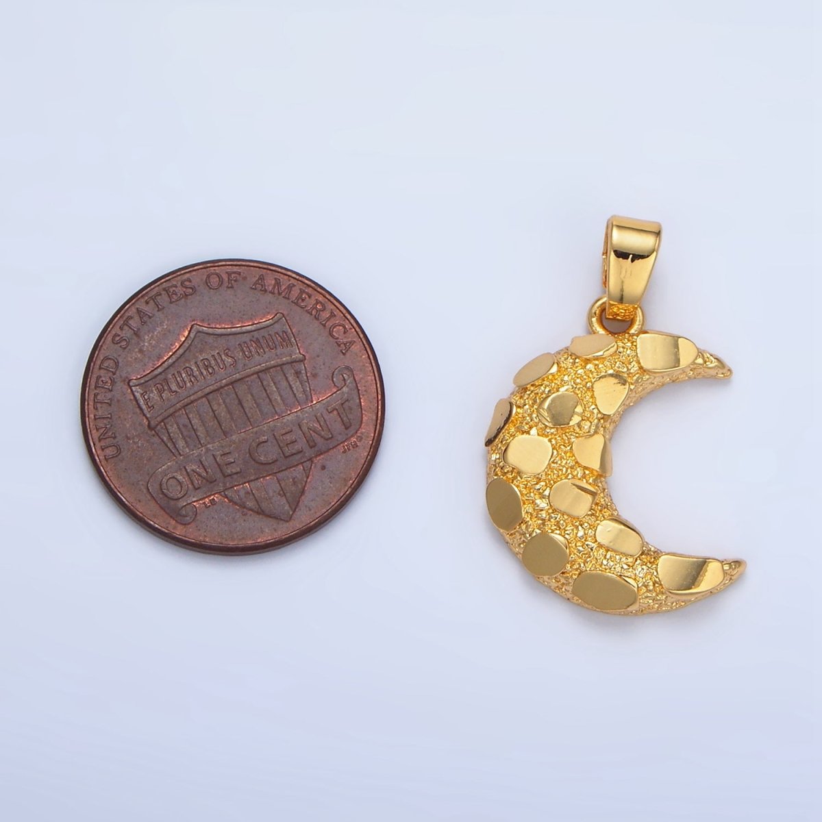 24K Gold plated Geometric Edged Textured Celestial Crescent Moon Pendant | AA944 - DLUXCA