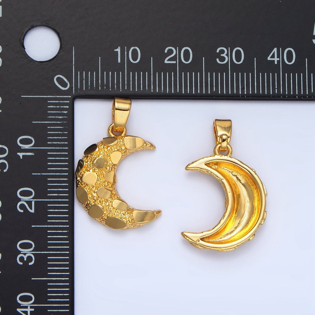 24K Gold plated Geometric Edged Textured Celestial Crescent Moon Pendant | AA944 - DLUXCA