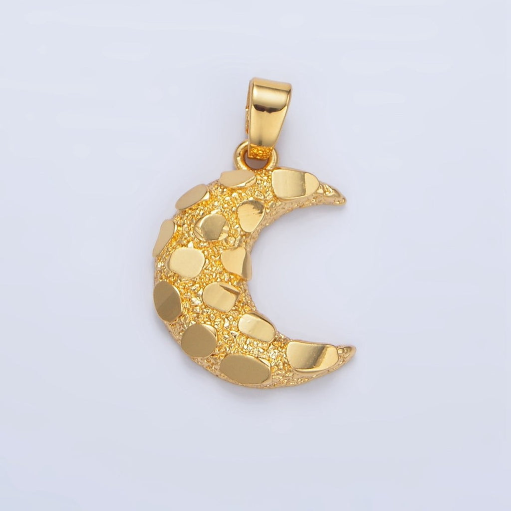 24K Gold plated Geometric Edged Textured Celestial Crescent Moon Pendant | AA944 - DLUXCA