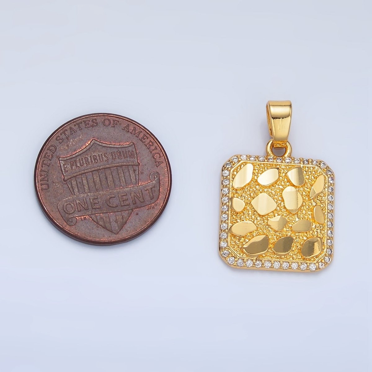 24K Gold plated Geometric Edged Textured Micro Paved CZ Square Pendant | AA945 - DLUXCA