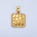 24K Gold plated Geometric Edged Textured Micro Paved CZ Square Pendant | AA945 - DLUXCA