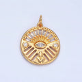 24K Gold plated Geometric Evil Eye Marquise Baguette CZ Open Bar Round Charm | X803 - DLUXCA