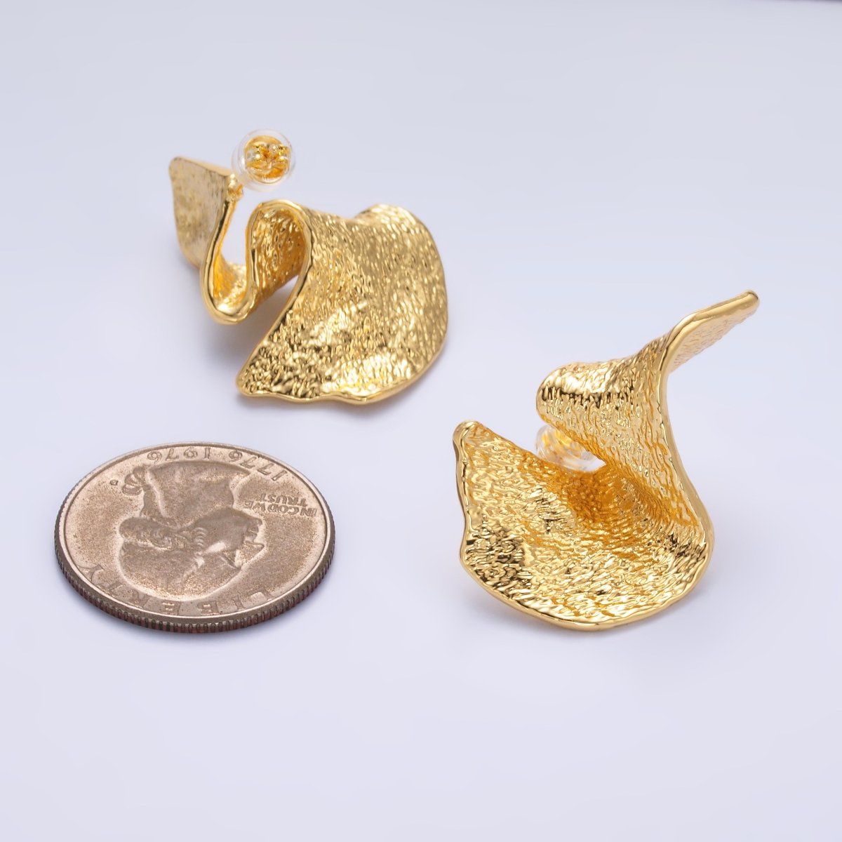 24K Gold plated Geometric Hammered Foil Stud Earrings | AD569 - DLUXCA