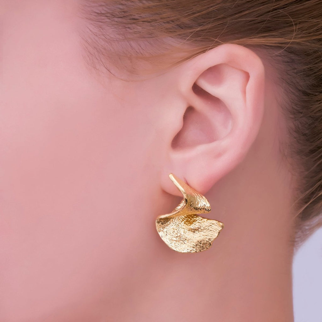 24K Gold plated Geometric Hammered Foil Stud Earrings | AD569 - DLUXCA