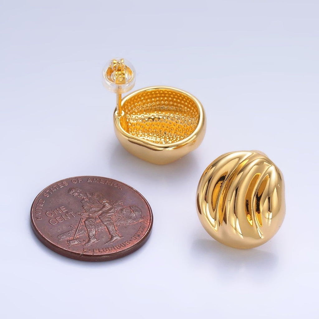 24K Gold plated Geometric Hammered Lined Round Stud Earrings in Gold & Silver | AB877 AB878 - DLUXCA