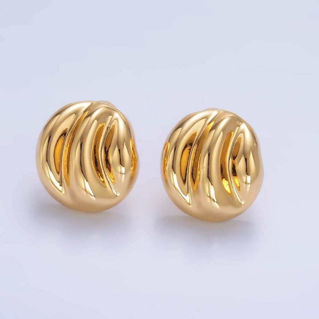 24K Gold plated Geometric Hammered Lined Round Stud Earrings in Gold & Silver | AB877 AB878 - DLUXCA