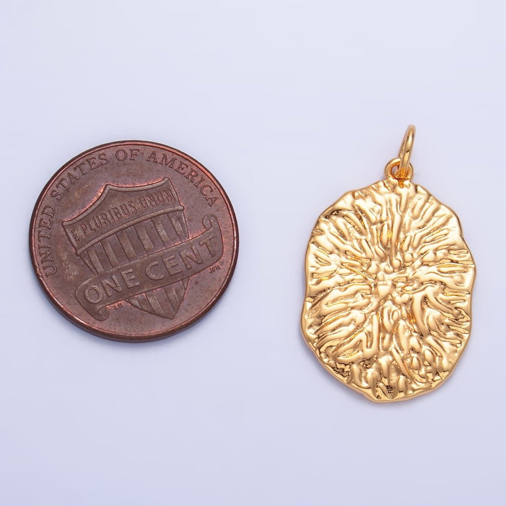 24K Gold plated Geometric Hammered Oval Charm | W387 - DLUXCA