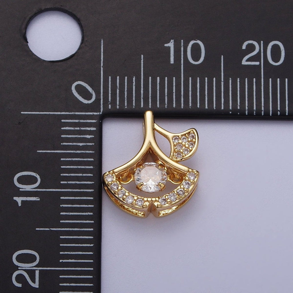 24K Gold plated Geometric Leaf Dangle Micro Paved CZ Pendant I-038 - DLUXCA