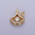 24K Gold plated Geometric Leaf Dangle Micro Paved CZ Pendant I-038 - DLUXCA