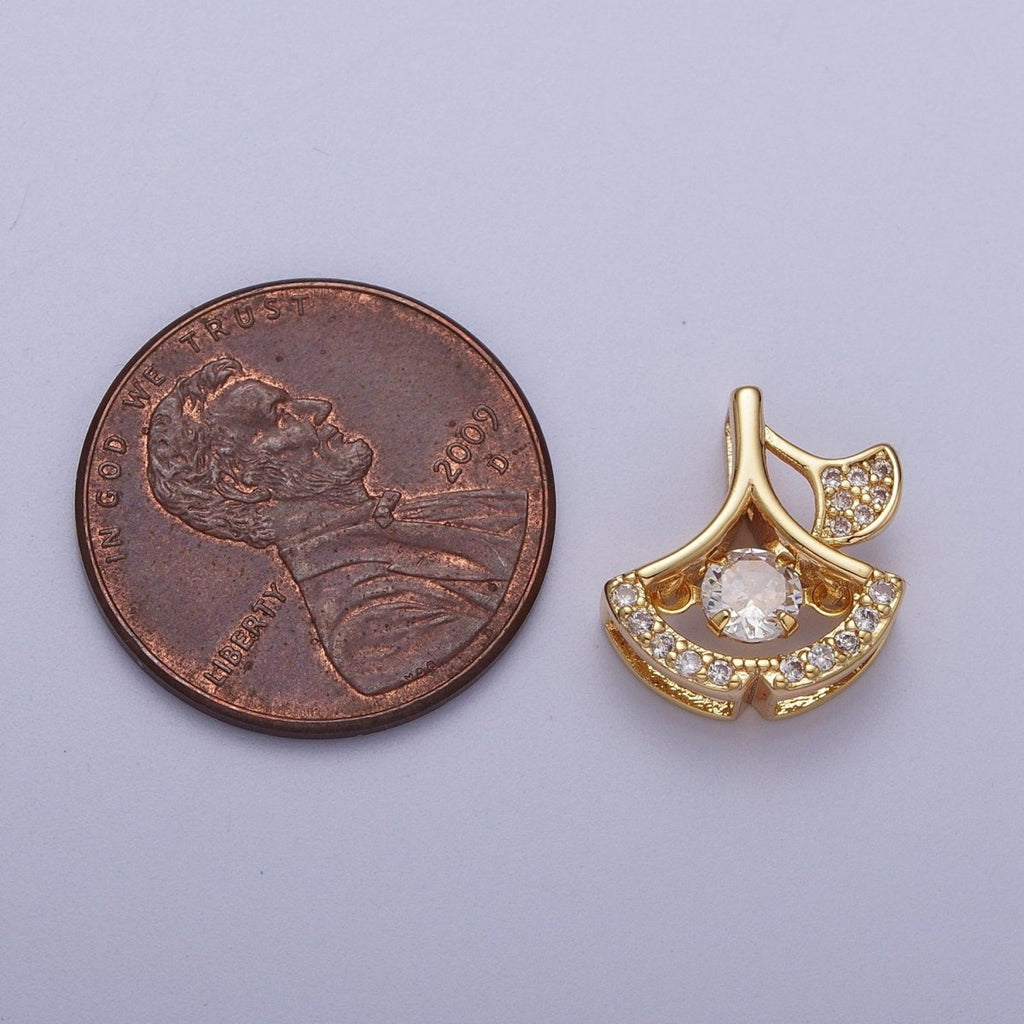 24K Gold plated Geometric Leaf Dangle Micro Paved CZ Pendant I-038 - DLUXCA