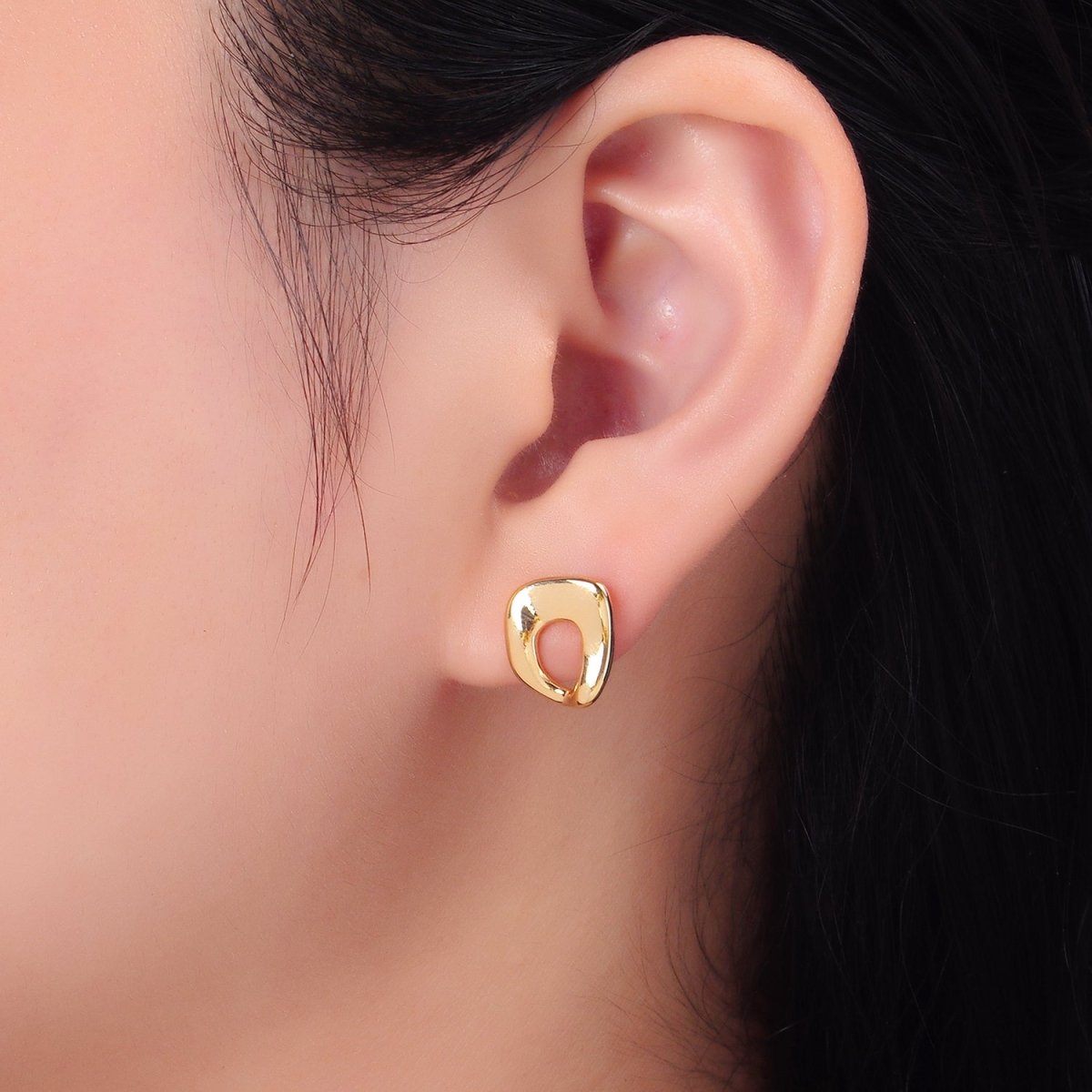 24K Gold plated Geometric Molten Stud Earrings | V270 - DLUXCA