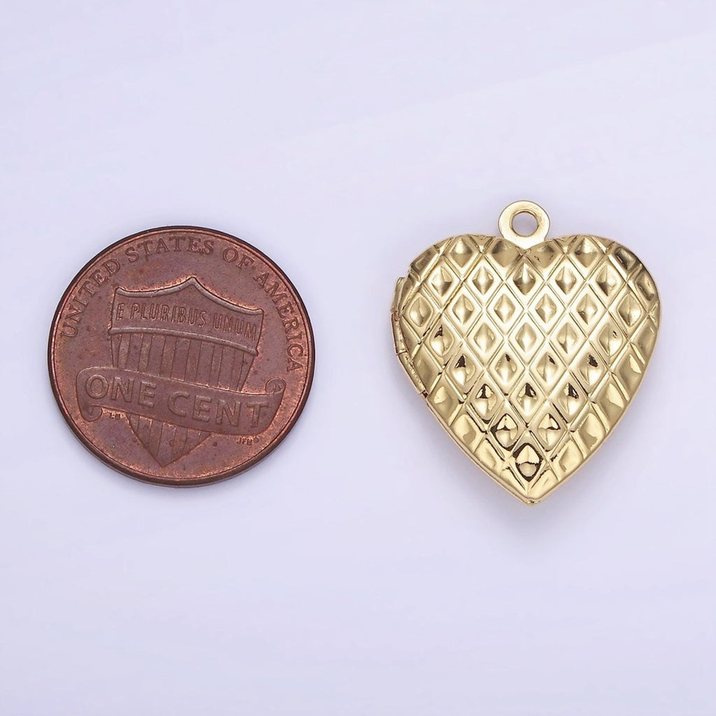 14K Gold plated Geometric Rhombus Indent Heart Locket Charm in Gold & Silver | D410