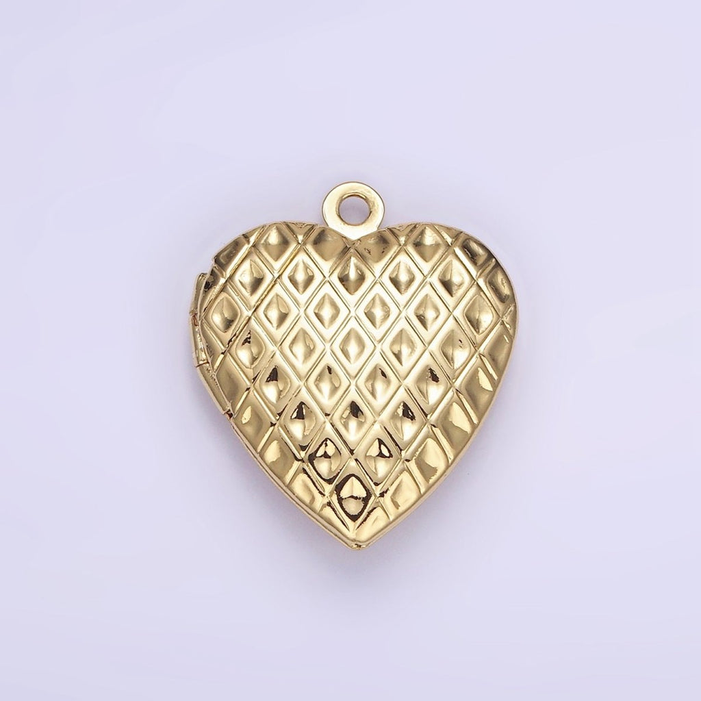 14K Gold plated Geometric Rhombus Indent Heart Locket Charm in Gold & Silver | D410
