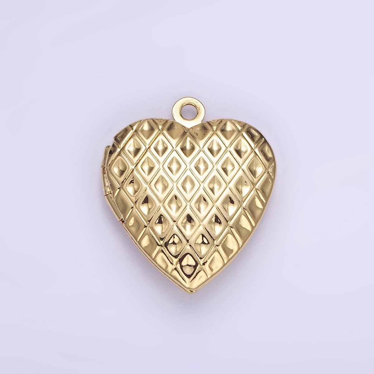 14K Gold plated Geometric Rhombus Indent Heart Locket Charm in Gold & Silver | D410