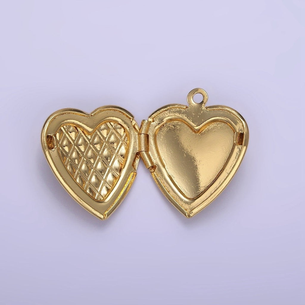 14K Gold plated Geometric Rhombus Indent Heart Locket Charm in Gold & Silver | D410