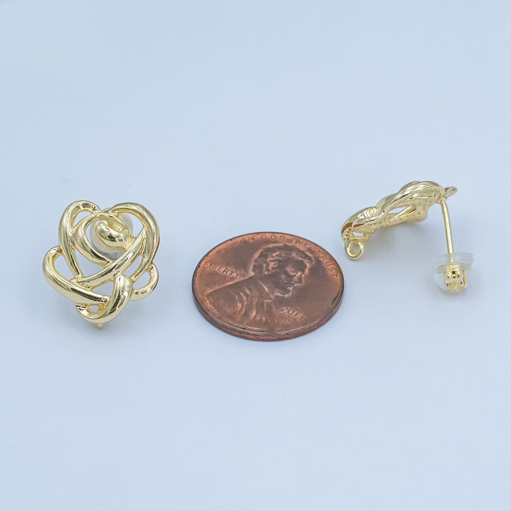 24K Gold plated Geometric Rope Drop Stud Earrings Findings | Z1113 - DLUXCA