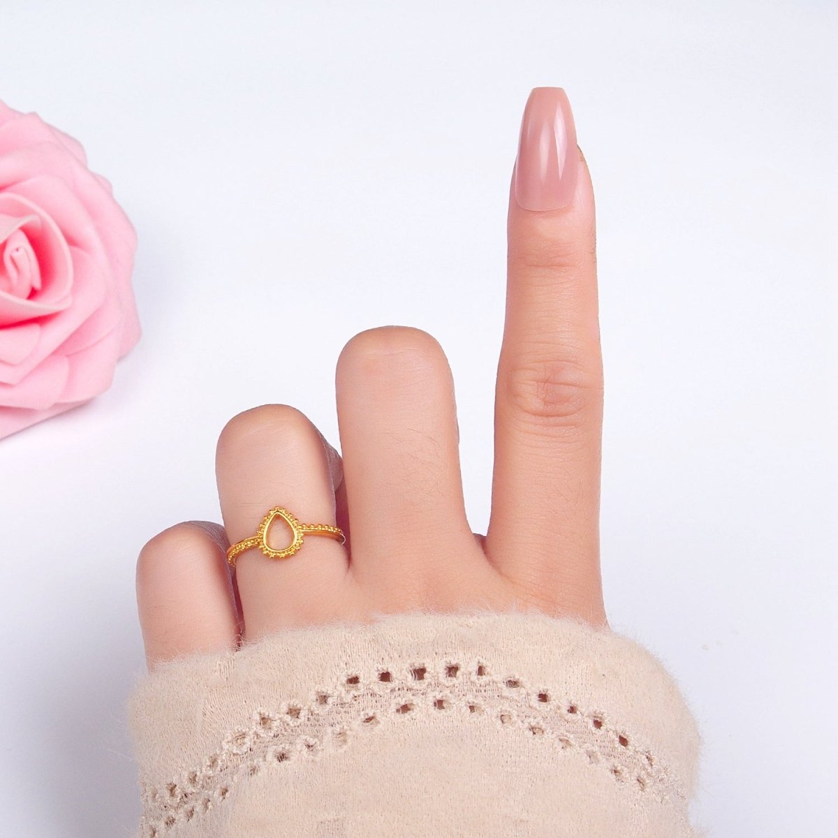 24K Gold plated Geometric Triangle Dotted Ring | O933 - DLUXCA